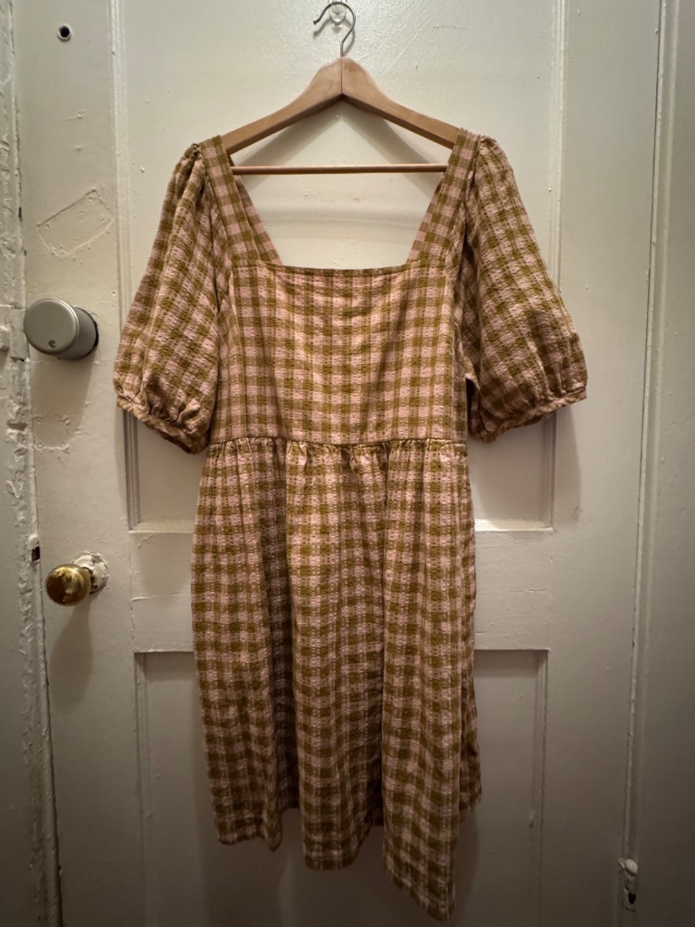 Madewell Pink Green Gingham Square Neck Puff Sleeve Dress XL Cottagecore - Picture 6 of 12